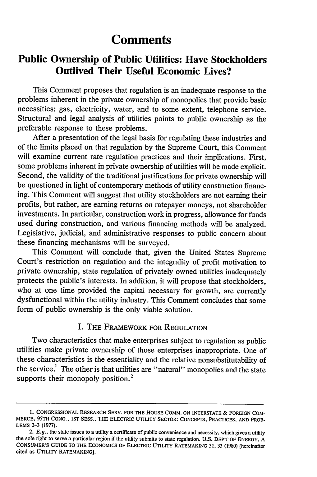 Public Ownership of Public Utilities: Have Stockholders Outlived Their Useful Economic Lives?