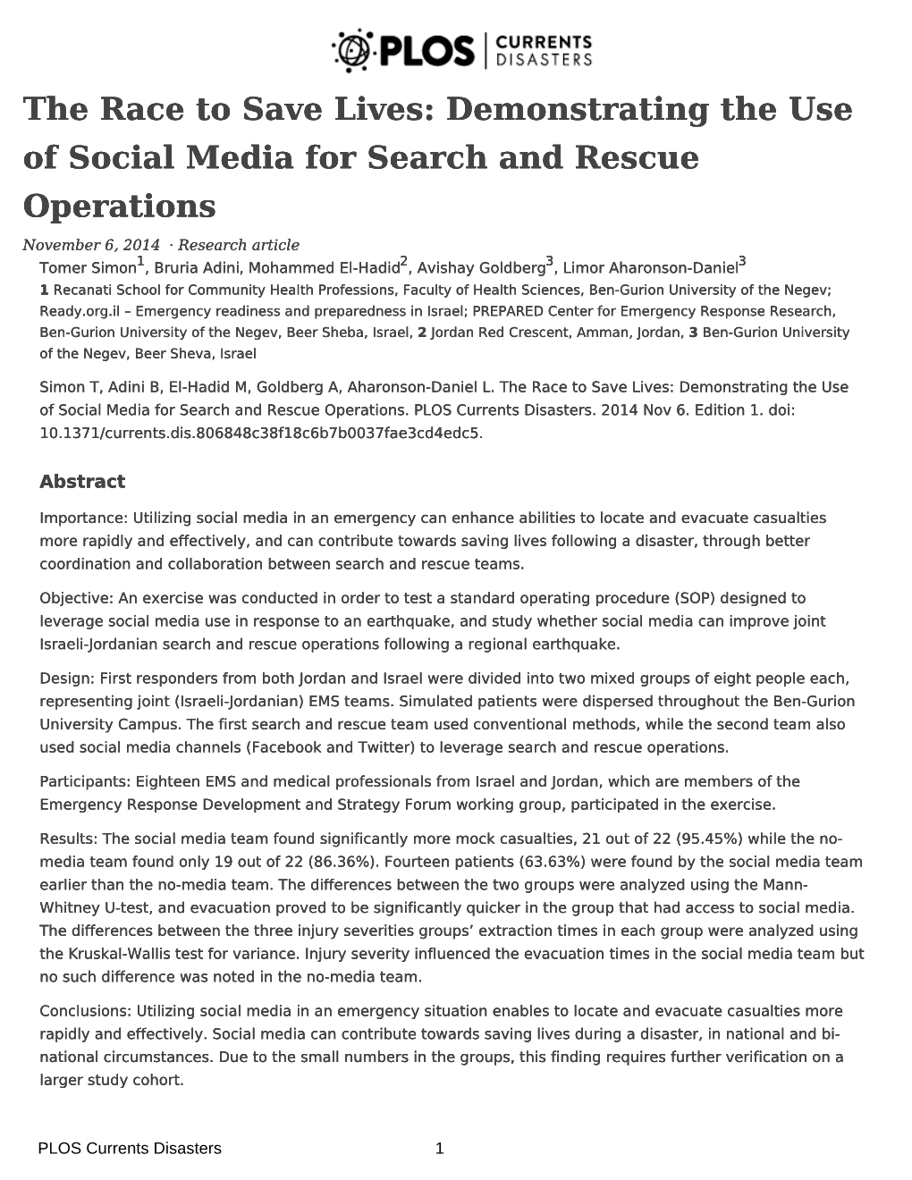 The Race to Save Lives: Demonstrating the Use of Social Media for Search and Rescue Operations
