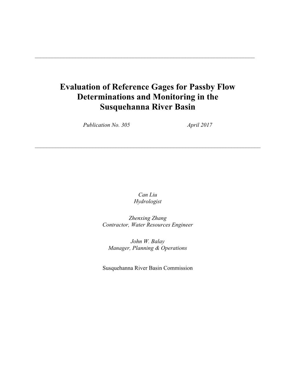 Evaluation of Reference Gages for Passby Flow Determinations and Monitoring in the Susquehanna River Basin