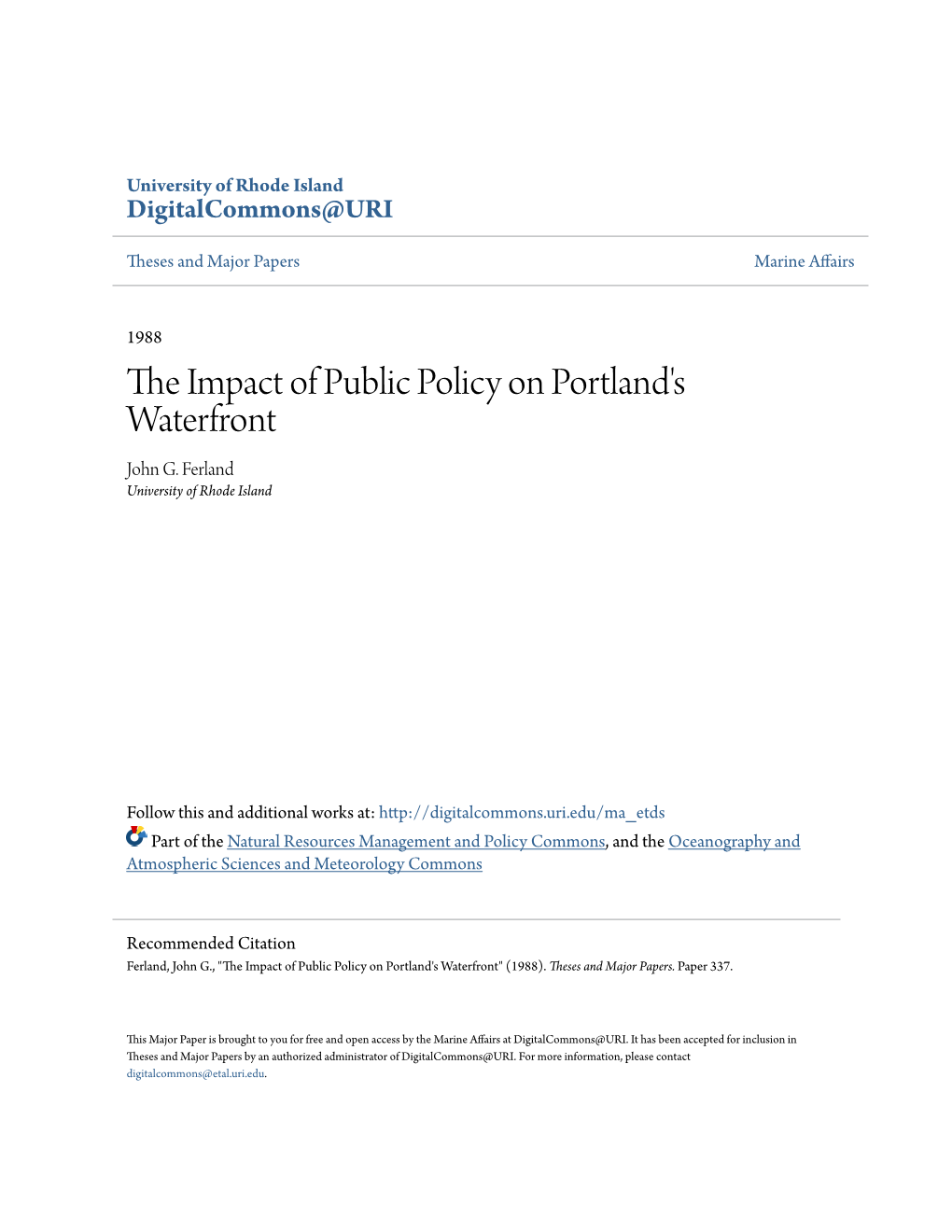 The Impact of Public Policy on Portland's Waterfront