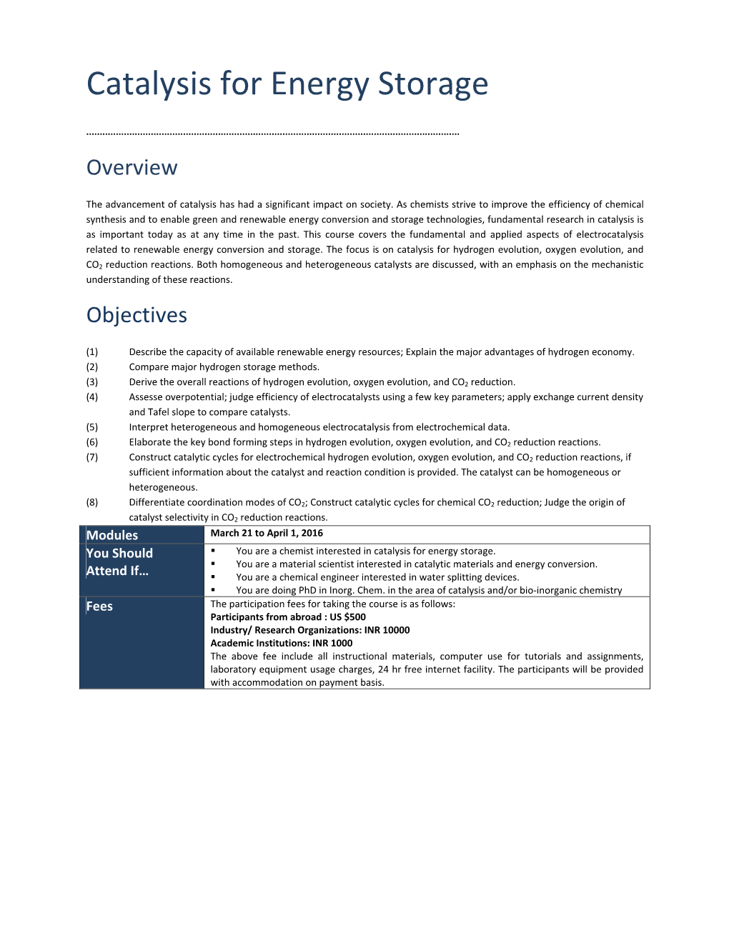 Catalysis for Energy Storage