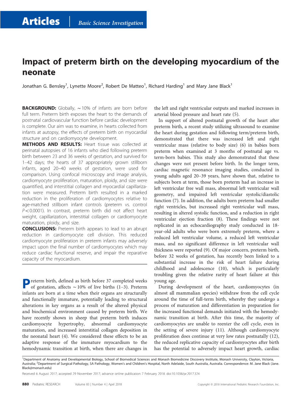 Impact of Preterm Birth on the Developing Myocardium of the Neonate