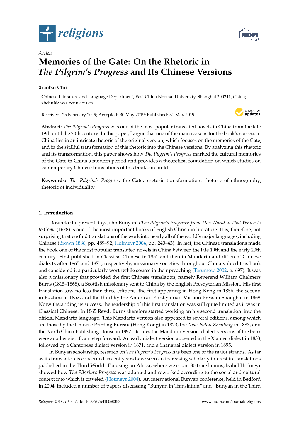 On the Rhetoric in the Pilgrim's Progress and Its Chinese