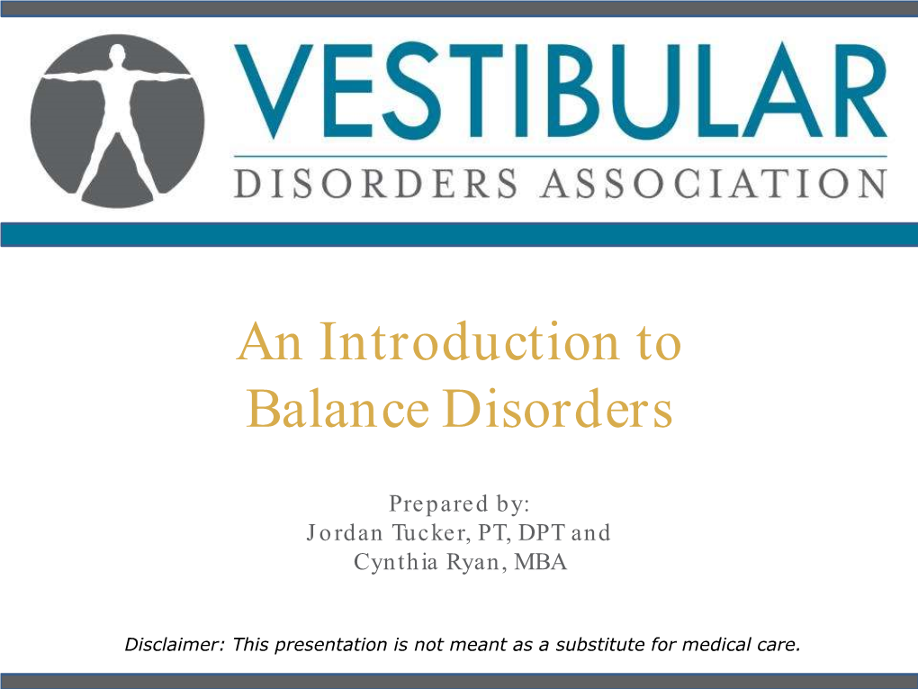 An Introduction to Balance Disorders