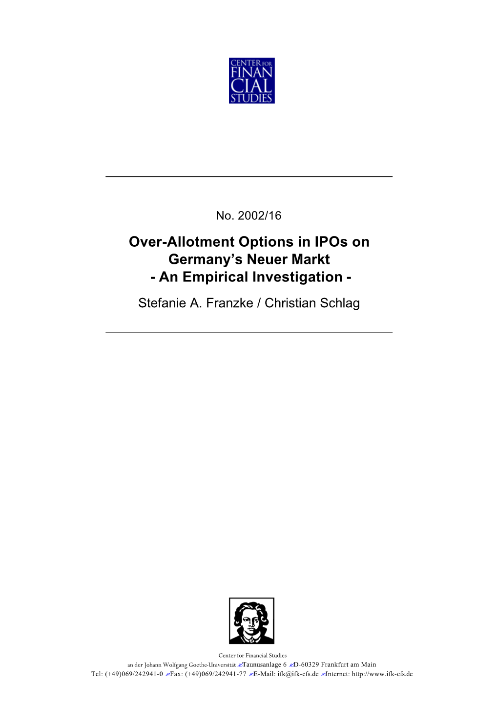 Over-Allotment Options in Ipos on Germany’S Neuer Markt - an Empirical Investigation - Stefanie A