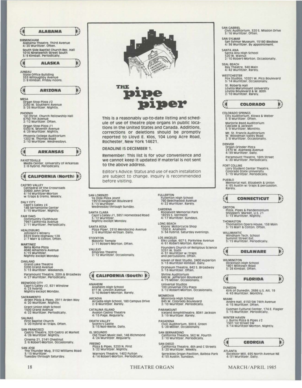 18 THEATRE ORGAN MARCH / APRIL 1985 Fox Theatre, 660 Peachtree Street NE SPRINGFIELD 4/ 42 Mtjller