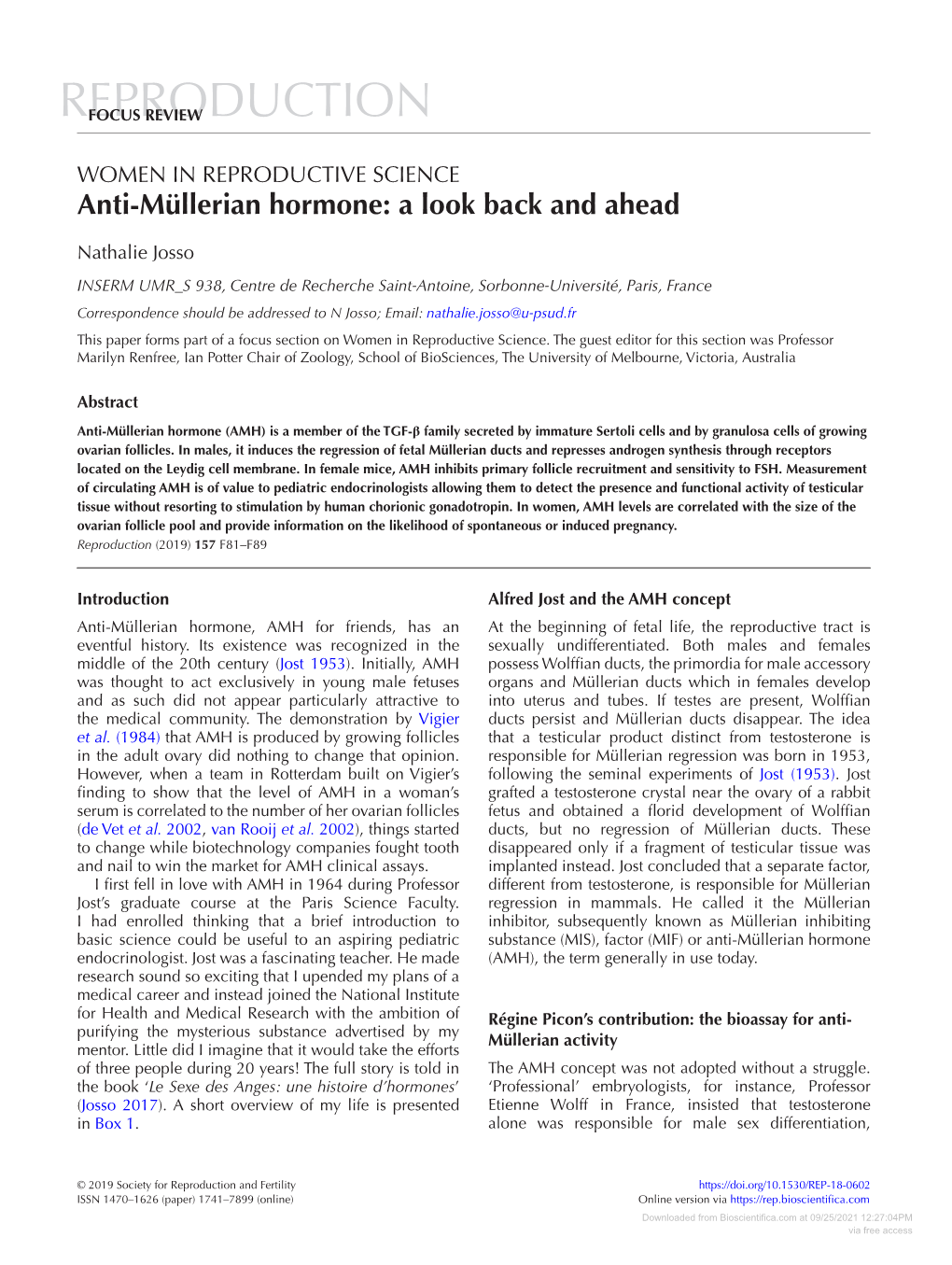 Anti-Müllerian Hormone: a Look Back and Ahead