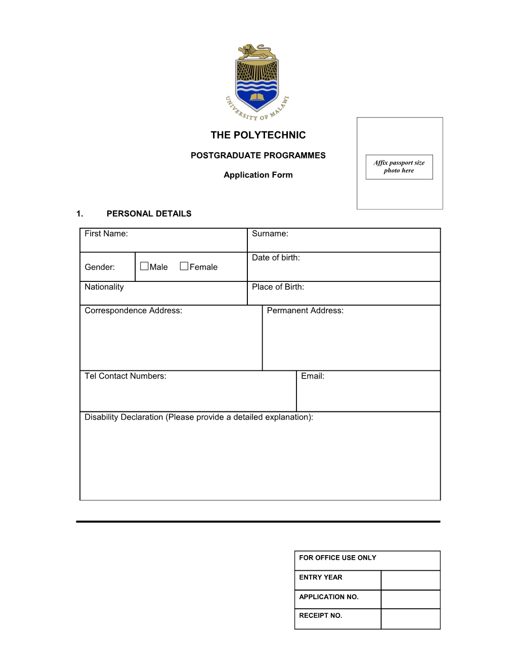 Postgraduate Application Form