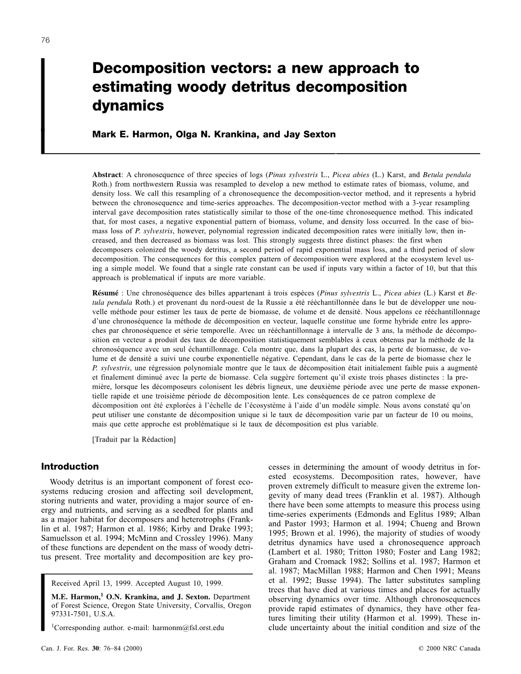 Decomposition Vectors: a New Approach to Estimating Woody Detritus Decomposition Dynamics