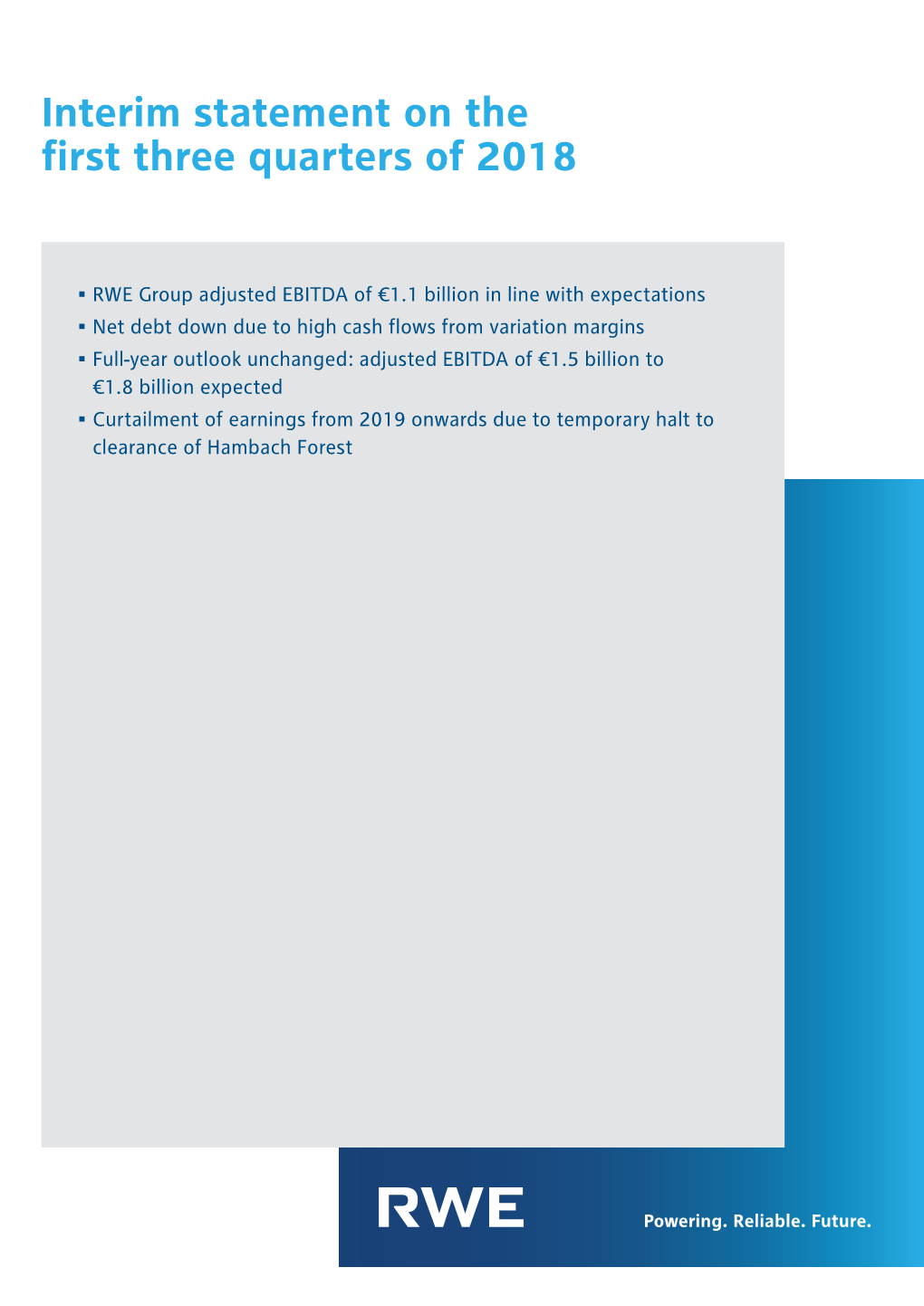 RWE Group Adjusted EBITDA of €1.1 Billion in Line with Expectations • Net