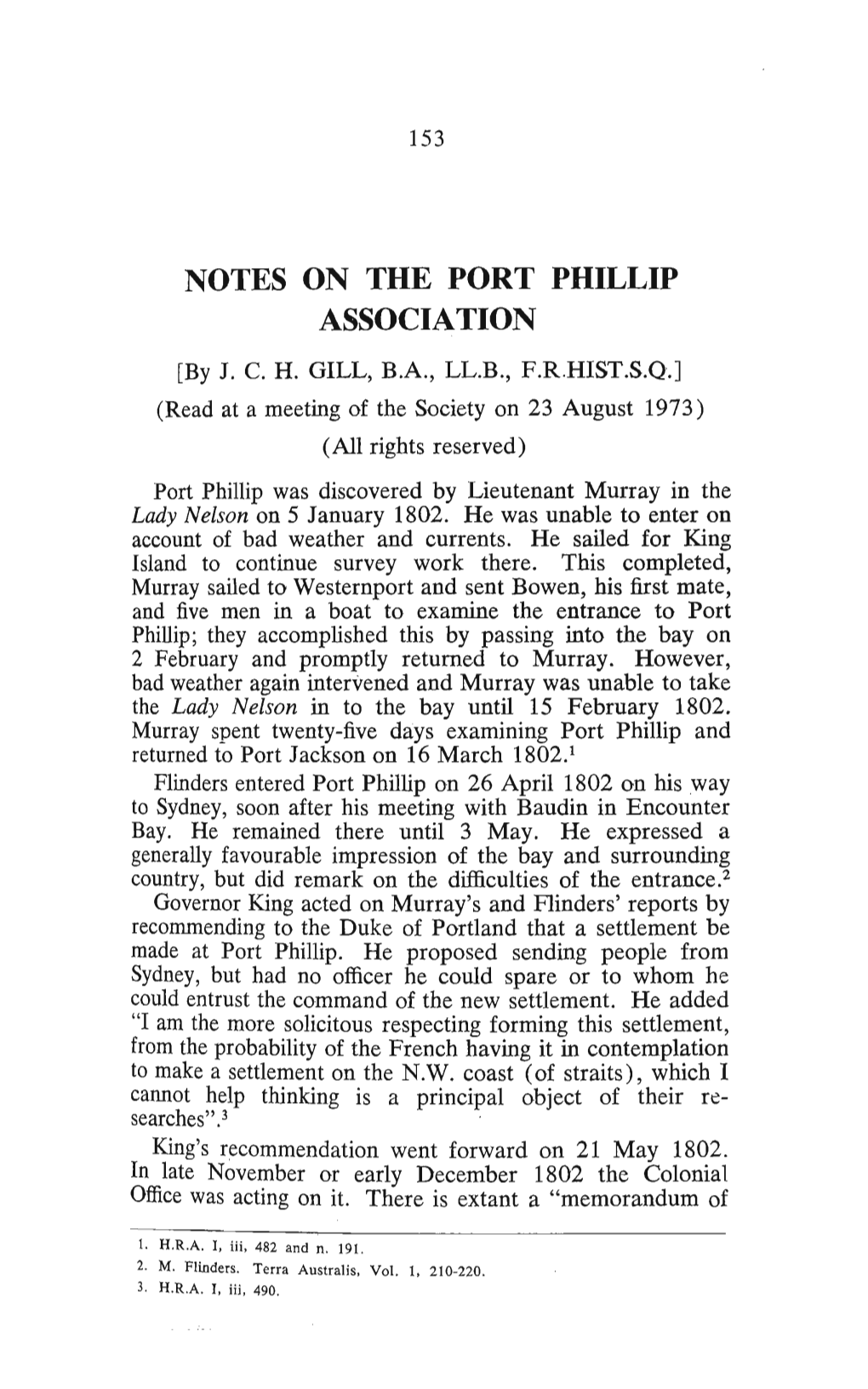 NOTES on the PORT PHILLIP ASSOCIATION [By J