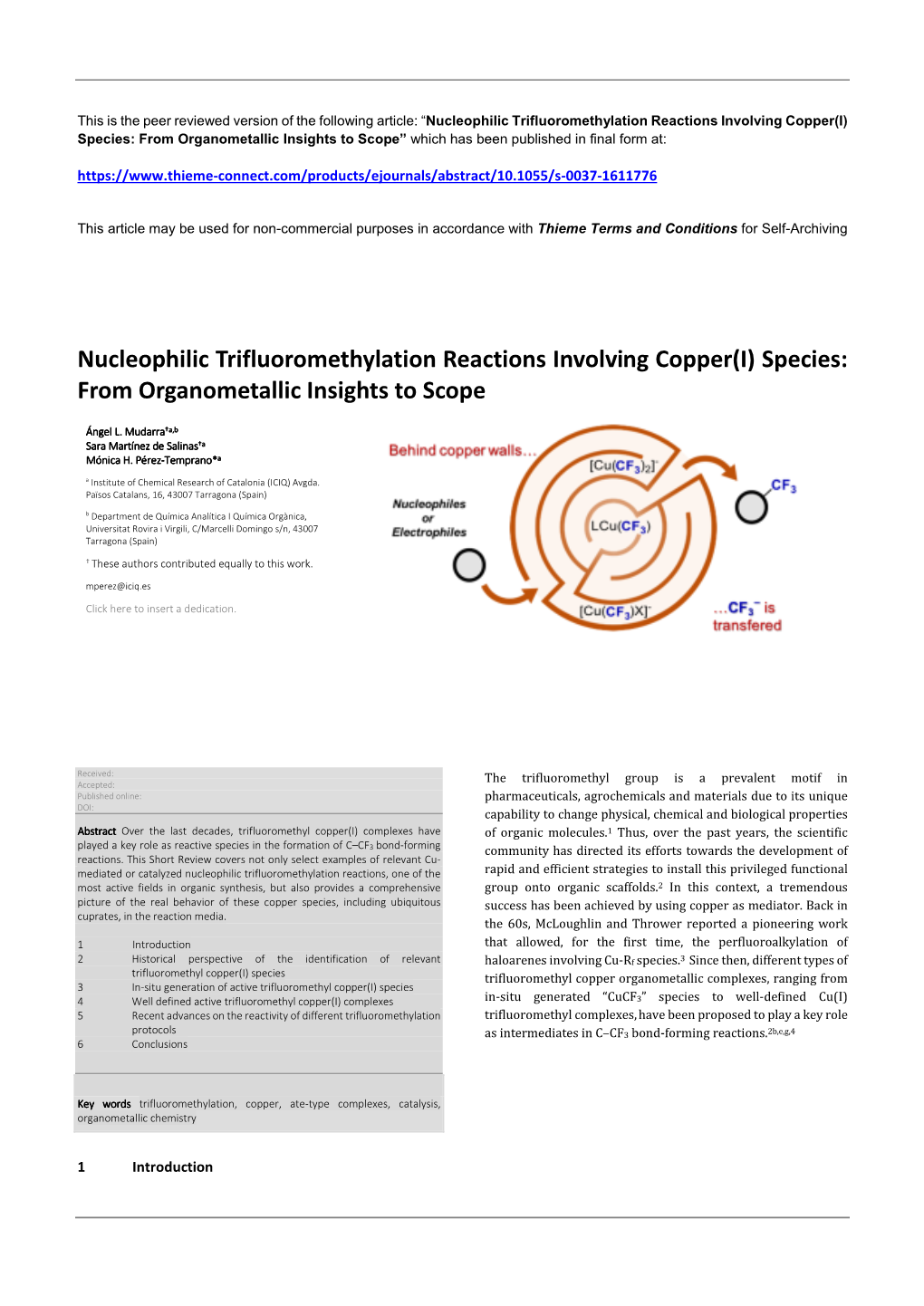 Nucleophilic Trifluoromethylation Reactions Involving Copper(I)