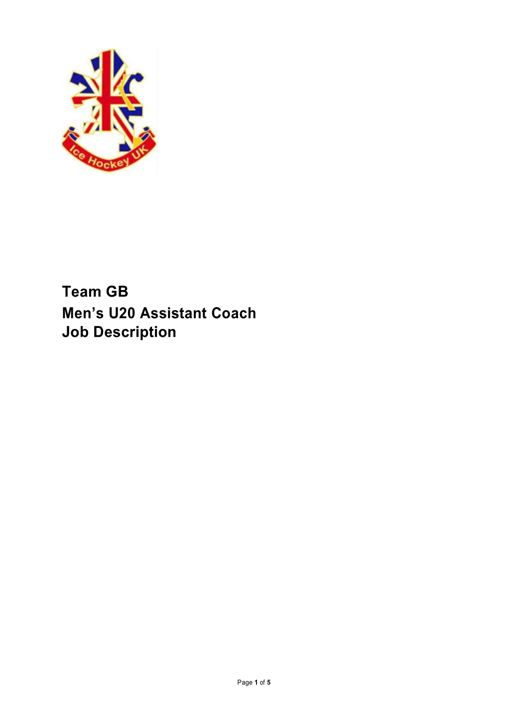 Team GB Men's U20 Assistant Coach Job Description