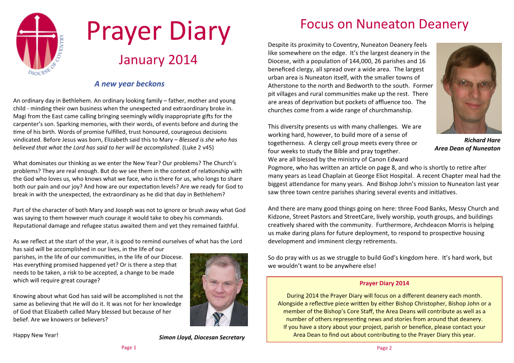 Prayer Diary Despite Its Proximity to Coventry, Nuneaton Deanery Feels Like Somewhere on the Edge