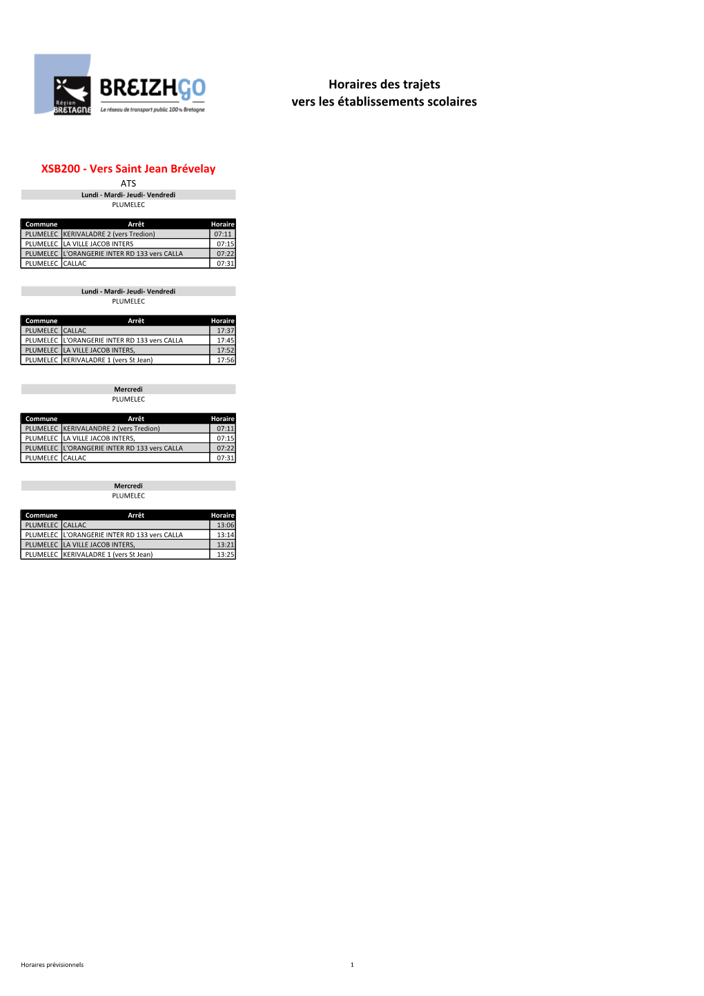 Horaires Des Trajets Vers Les Établissements Scolaires