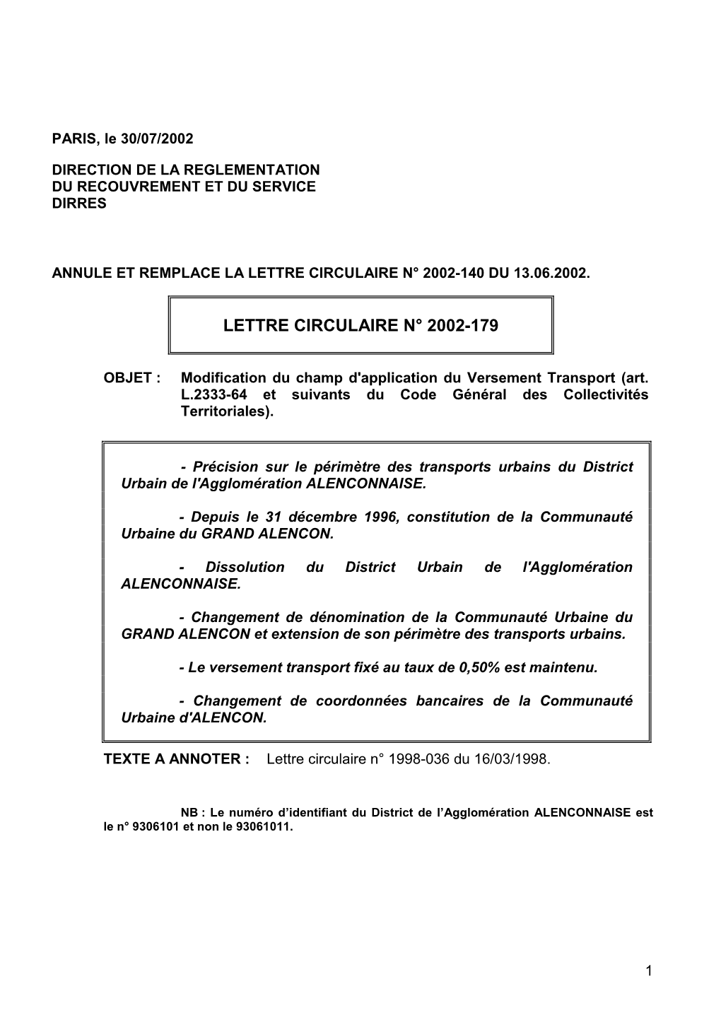 Modification Versement Transport Alencon