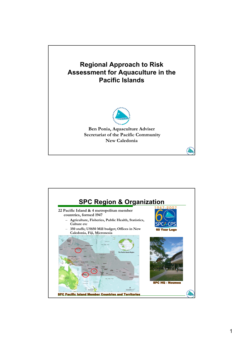 Regional Approach to Risk Assessment for Aquaculture in the Pacific Islands