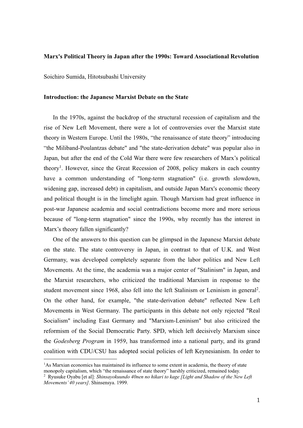 1 Marx's Political Theory in Japan After the 1990S: Toward Associational