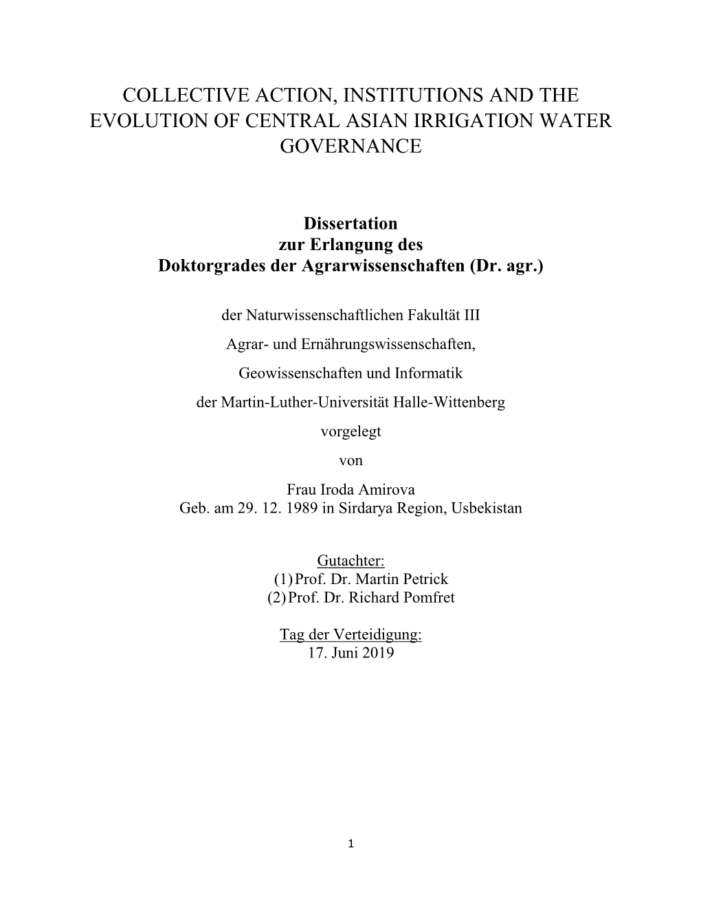 Collective Action, Institutions and the Evolution of Central Asian Irrigation Water Governance