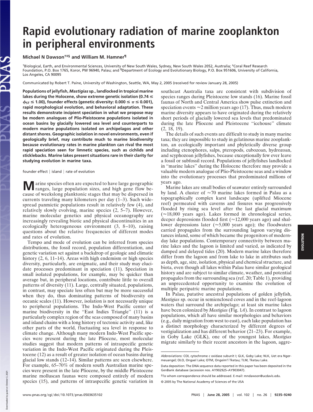 Rapid Evolutionary Radiation of Marine Zooplankton in Peripheral Environments