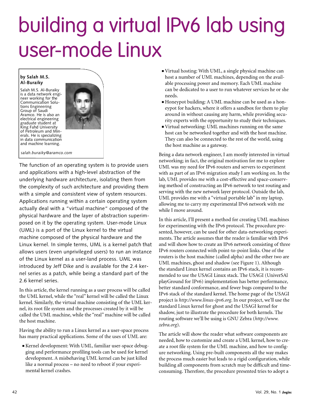 Building a Virtual Ipv6 Lab Using User-Mode Linux