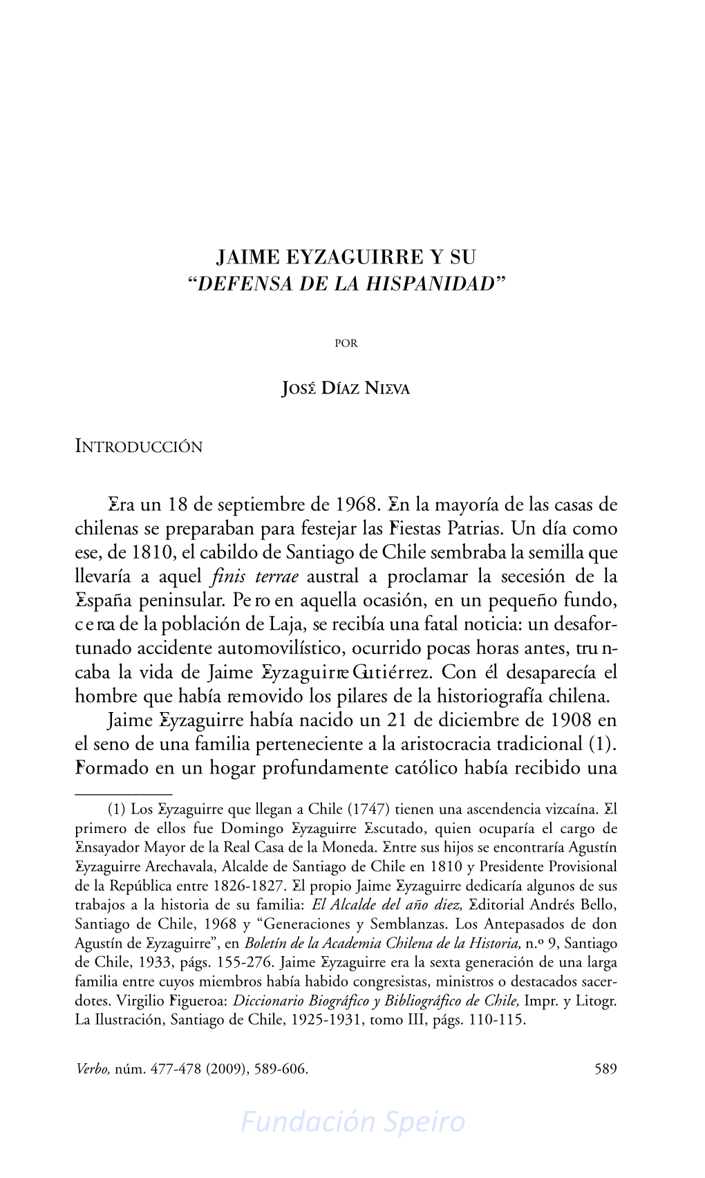 Jaime Eyzaguirre Y Su “Defensa De La Hispanidad”