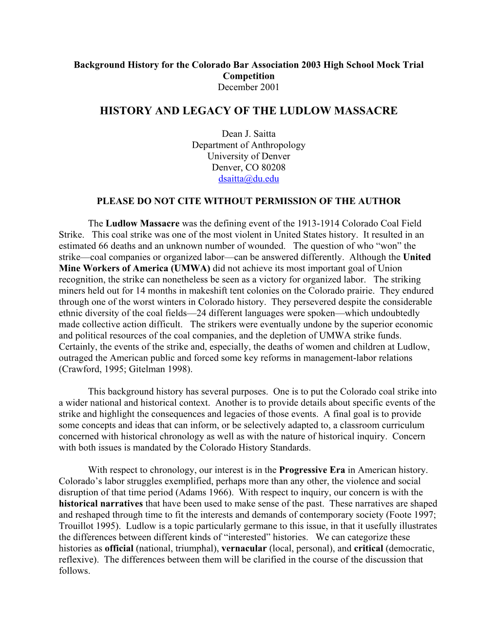 History and Legacy of the Ludlow Massacre