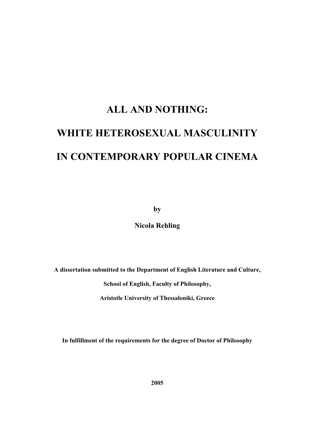 White Heterosexual Masculinity in Contemporary Popular Cinema