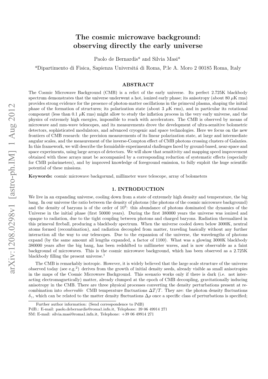 The Cosmic Microwave Background: Observing Directly the Early Universe