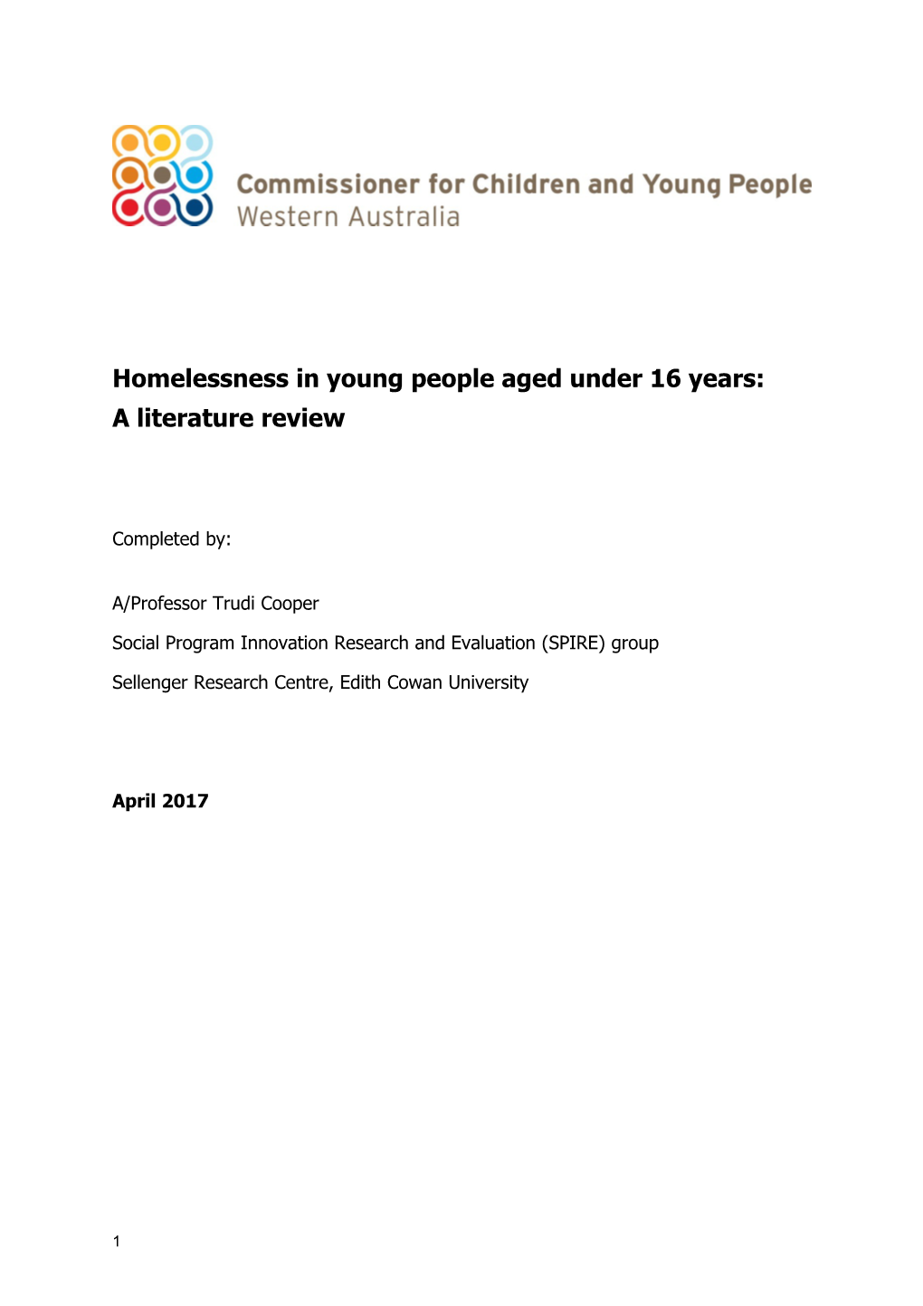 Homelessness in Young People Aged Under 16 Years