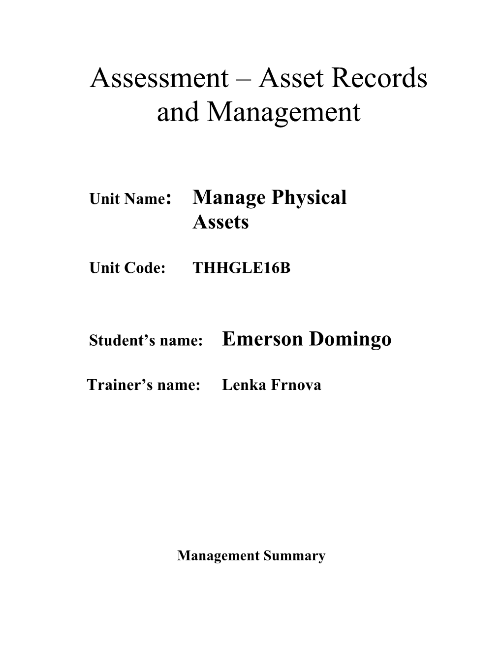 Task Part 1 the ASSET REGISTER