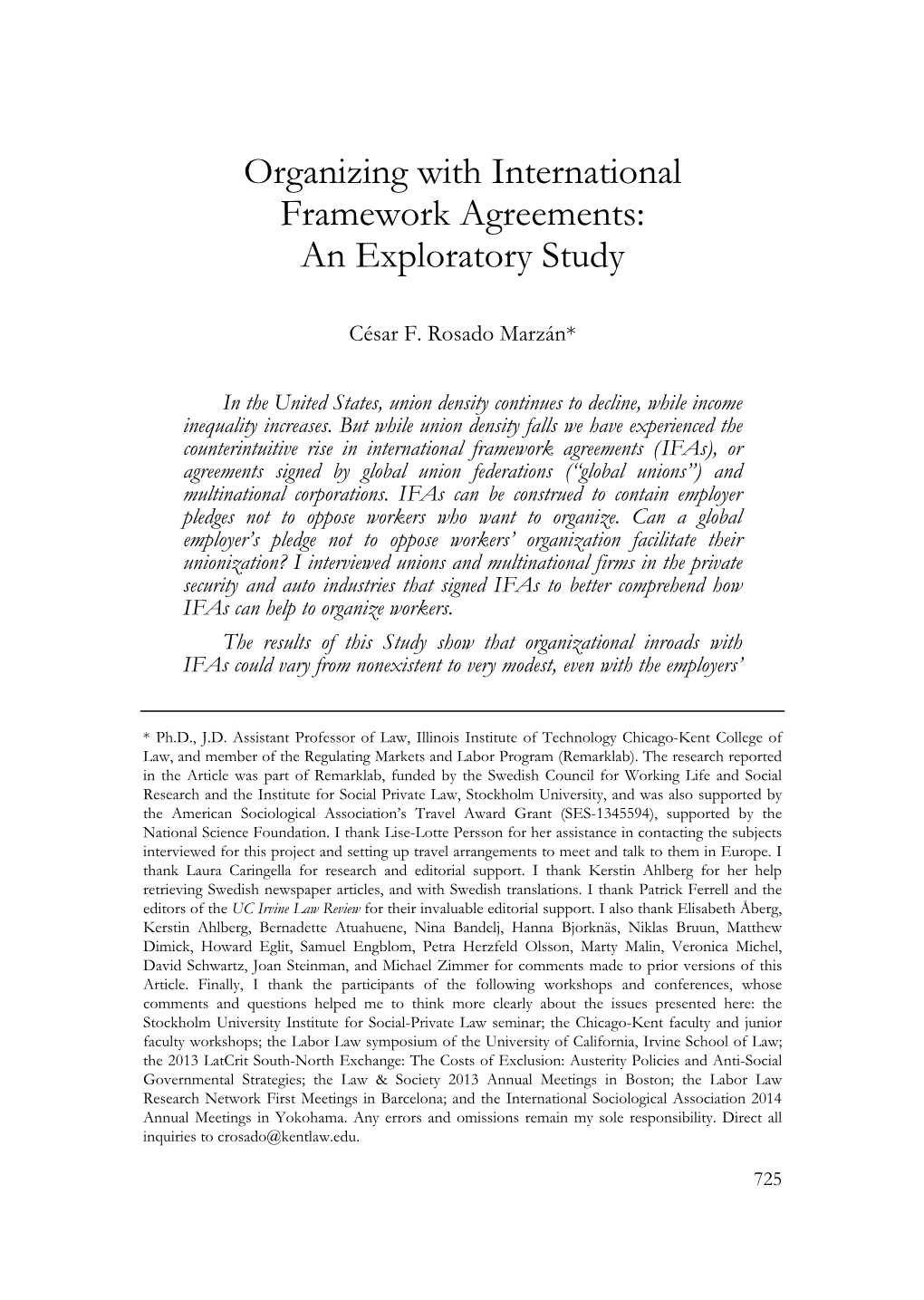 Organizing with International Framework Agreements: an Exploratory Study