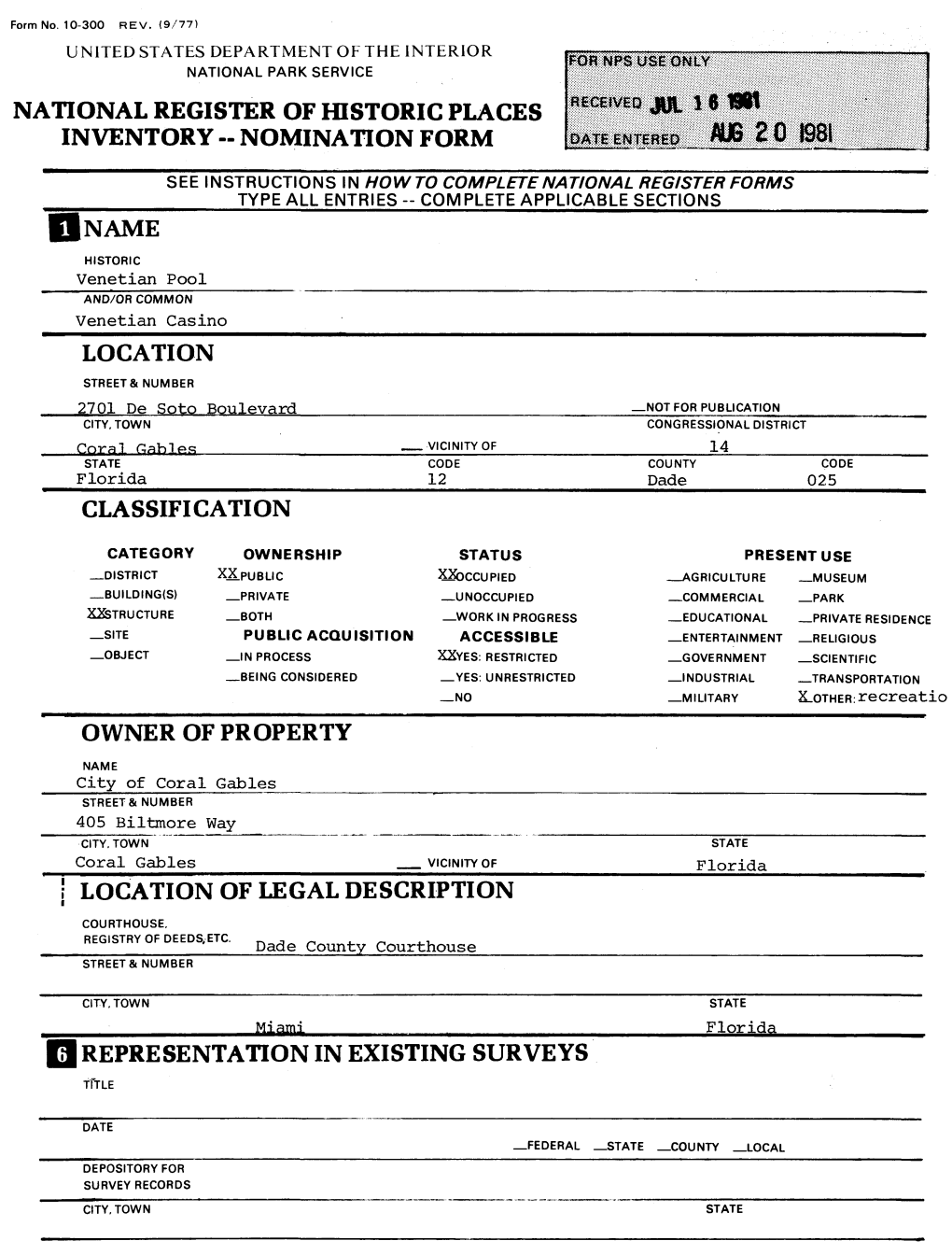 National Register of Historic Places Inventory -- Nomination Form