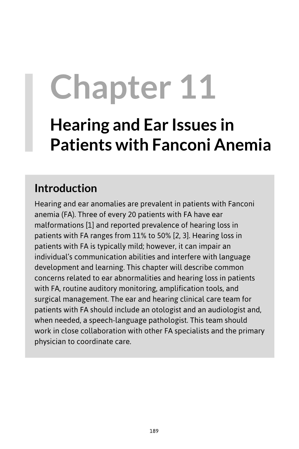 Chapter 11: Hearing and Ear Issues in Patients with Fanconi Anemia