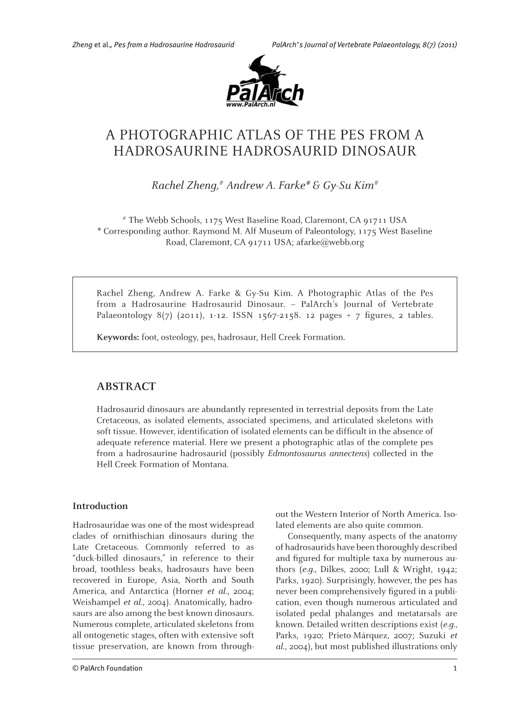 A Photographic Atlas of the Pes from a Hadrosaurine Hadrosaurid Dinosaur