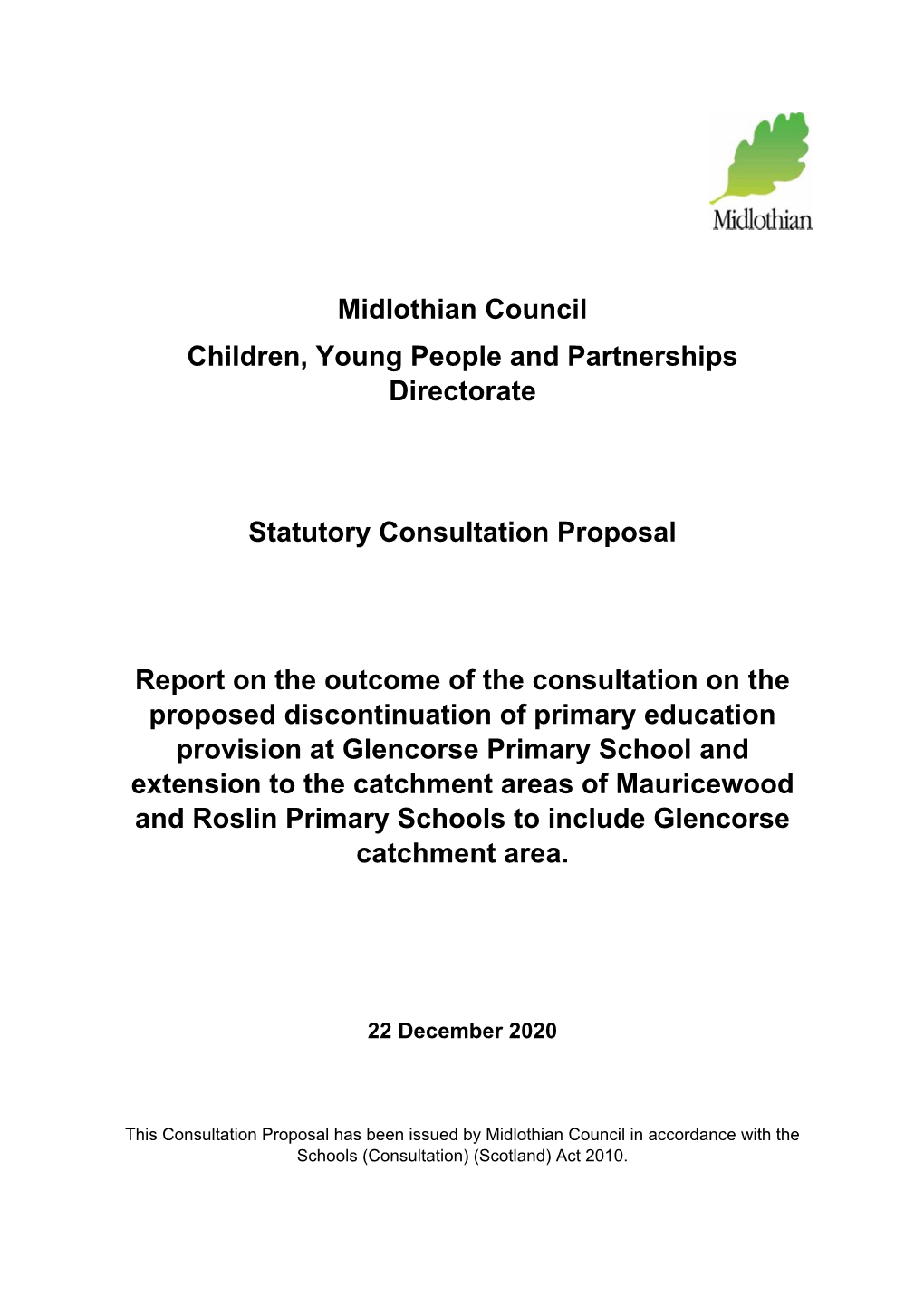 Glencorse PS Statutory Consultation Outcome Report
