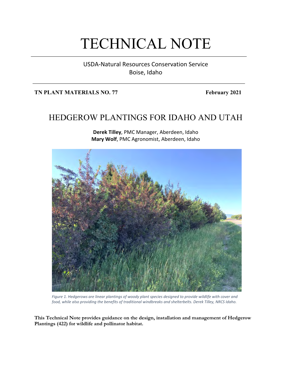 Technical Note 77: Hedgerow Plantings for Idaho and Utah
