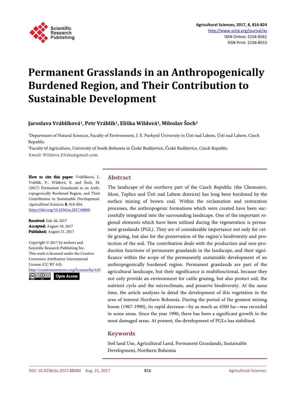 Permanent Grasslands in an Anthropogenically Burdened Region, and Their Contribution to Sustainable Development