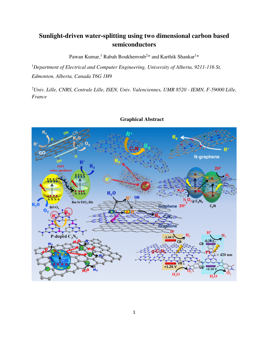 Sunlight-Driven Water-Splitting Using Two Dimensional Carbon Based Semiconductors