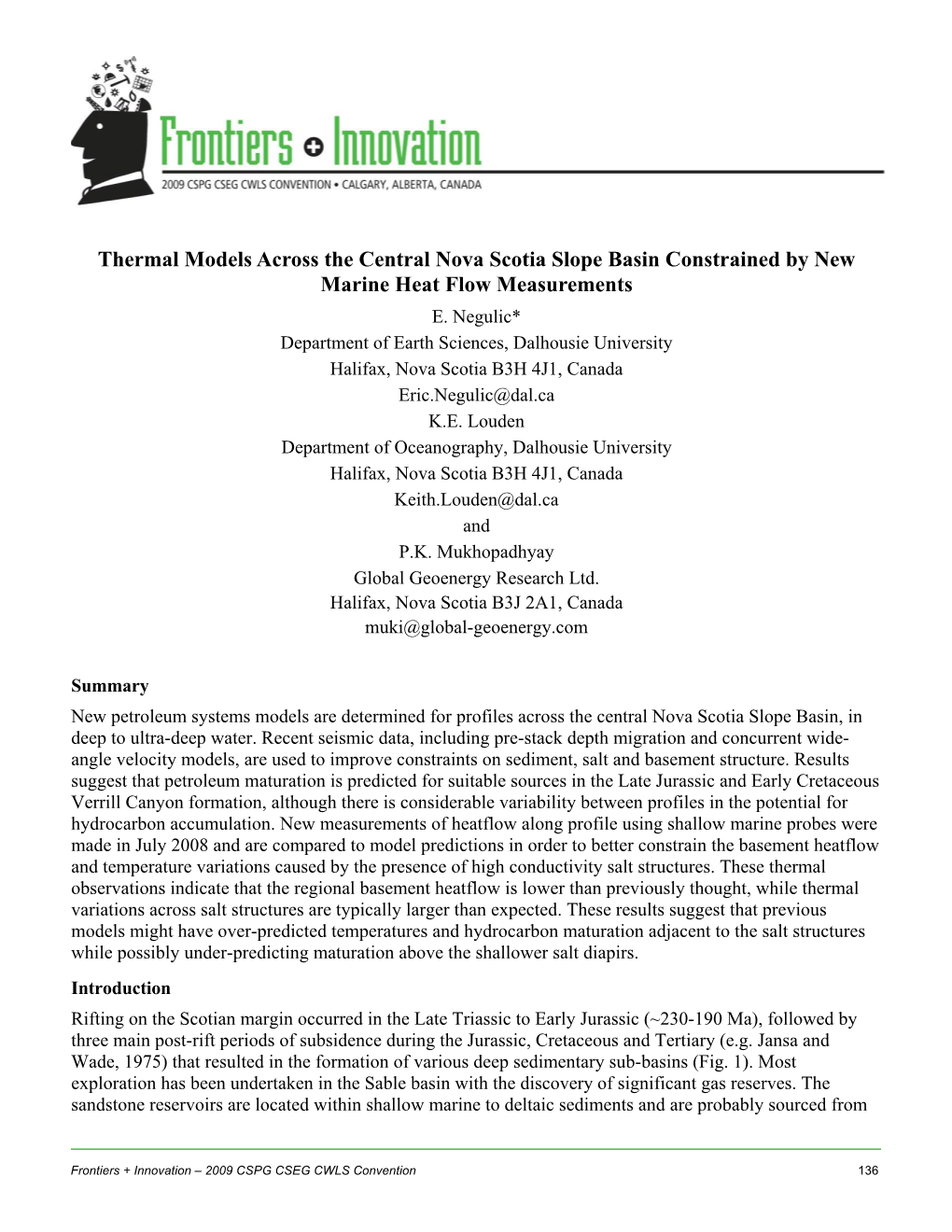 Thermal Models Across the Central Nova Scotia Slope Basin Constrained by New Marine Heat Flow Measurements E