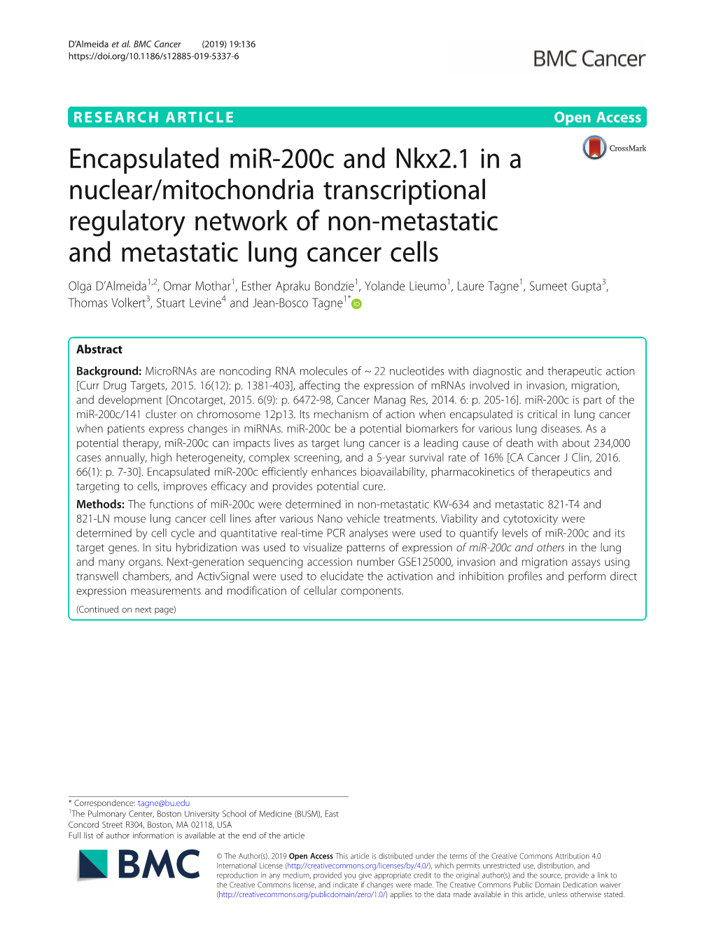 Encapsulated Mir-200C and Nkx2.1 in a Nuclear/Mitochondria