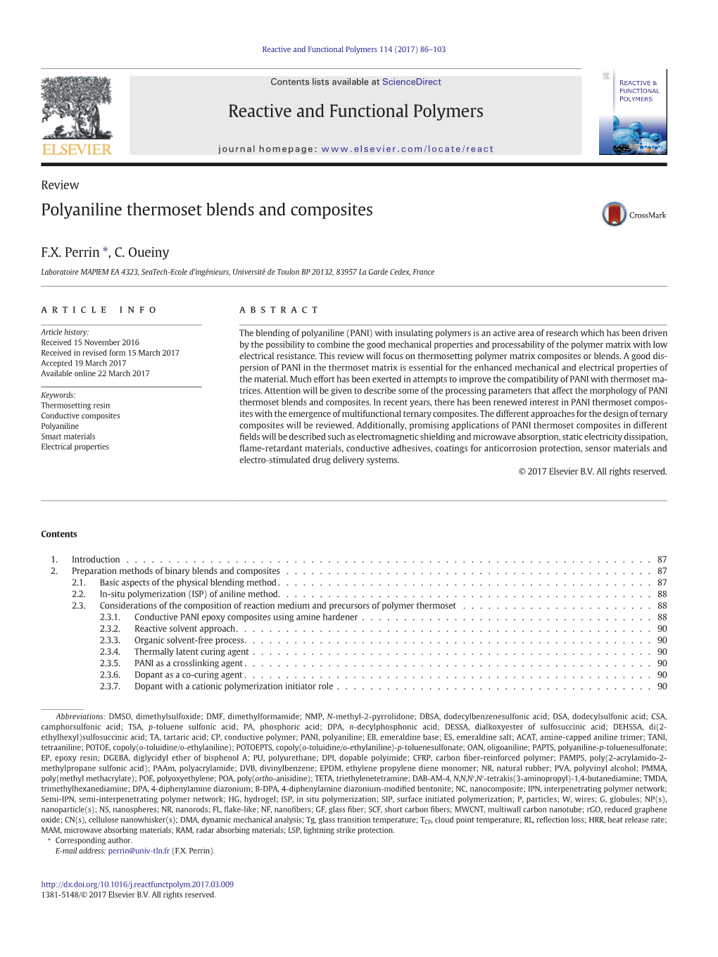 Reviewpolyaniline Thermoset Blends and Composites