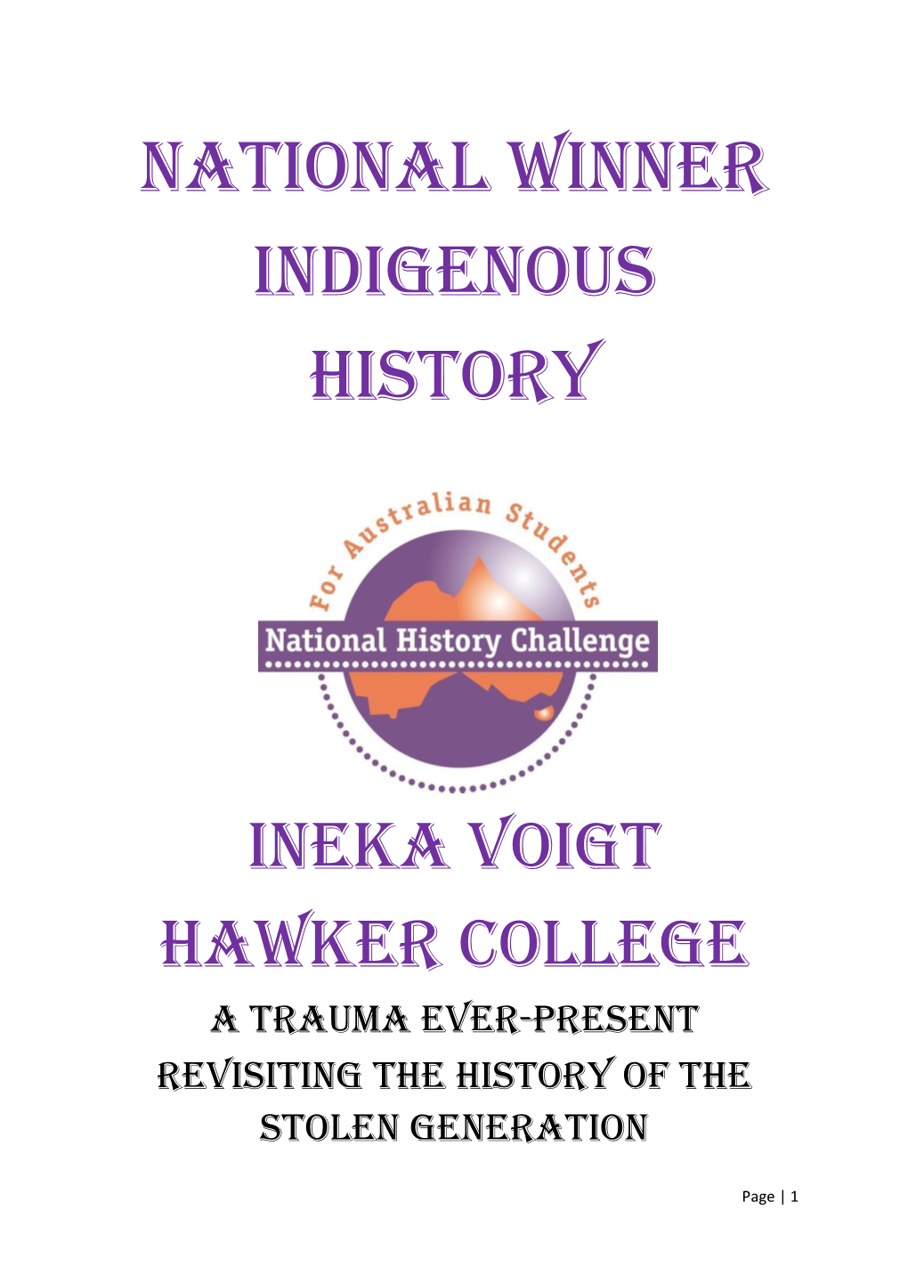 National Winner Indigenous History