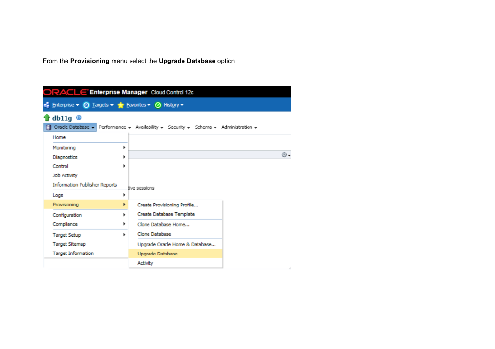 From the Provisioning Menu Select the Upgrade Database Option