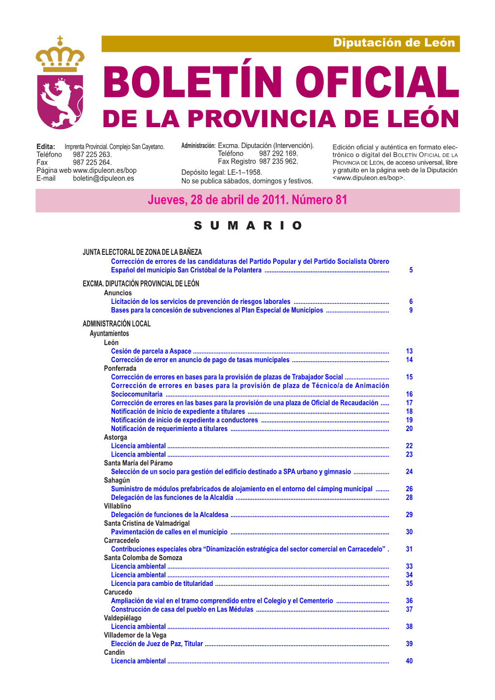 Boletín Oficial De La Provincia De León