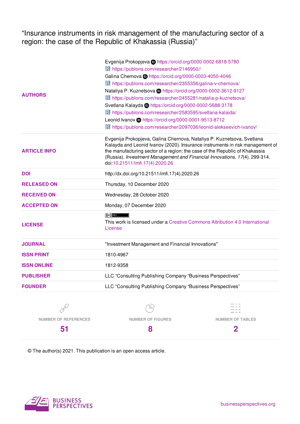 “Insurance Instruments in Risk Management of the Manufacturing Sector of a Region: the Case of the Republic of Khakassia (Russia)”