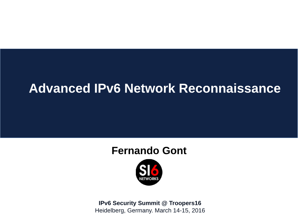 Advanced Ipv6 Network Reconnaissance