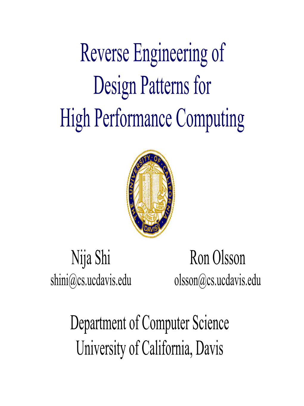 Reverse Engineering of Design Patterns for High Performance Computing