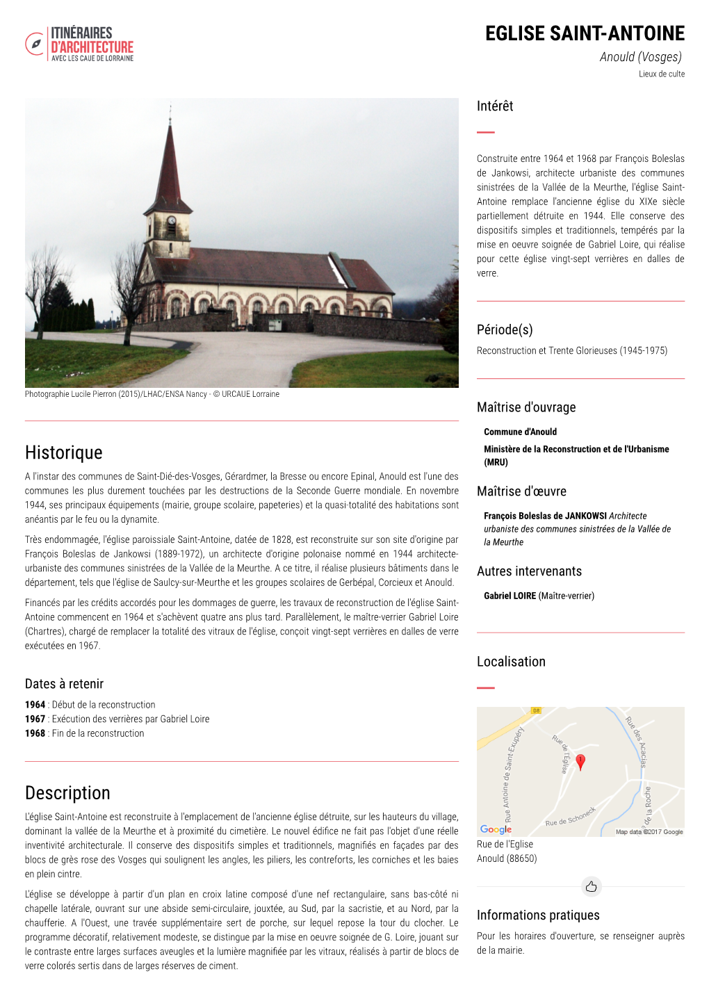 EGLISE SAINT-ANTOINE Anould (Vosges) Lieux De Culte