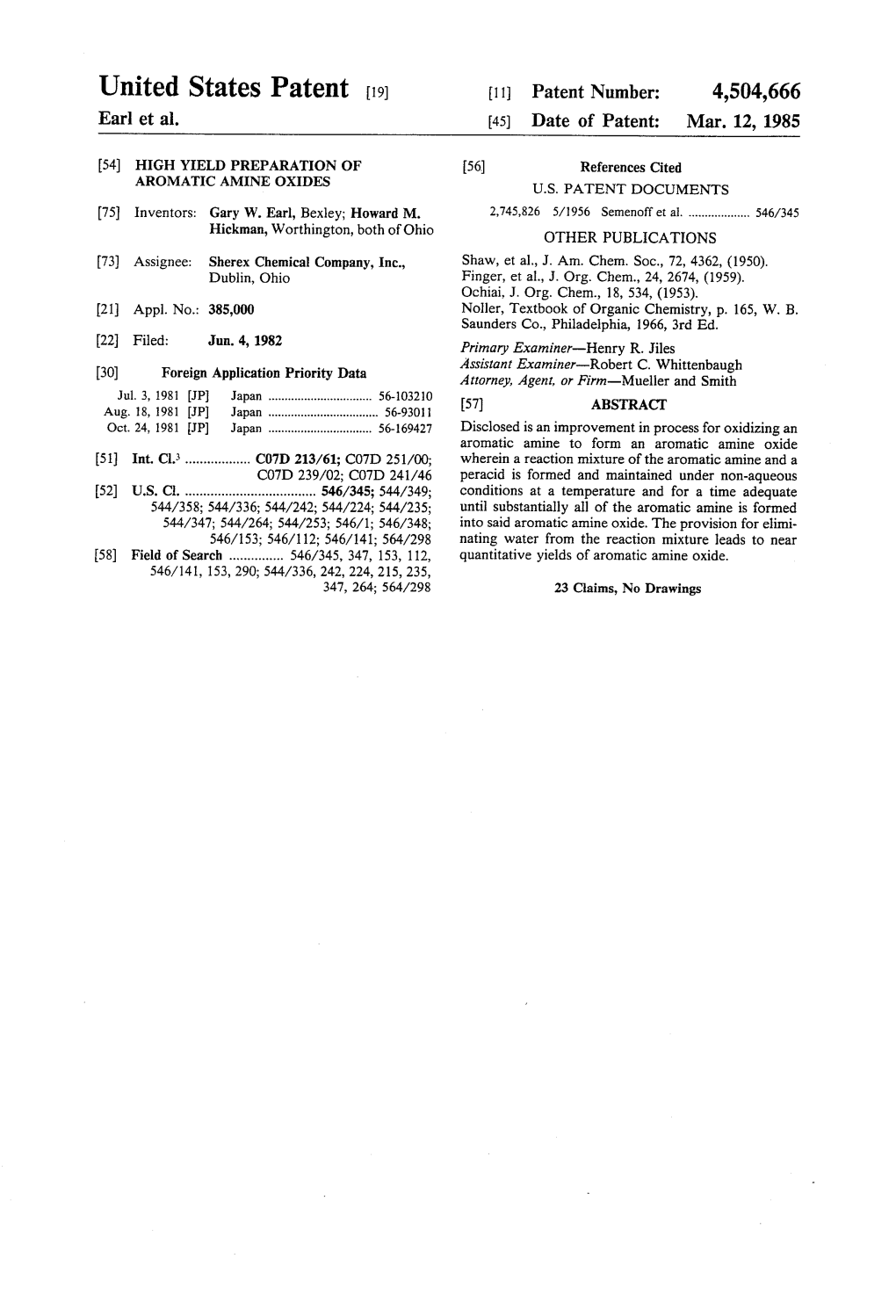 United States Patent (19) 11 Patent Number: 4,504,666 Earl Et Al